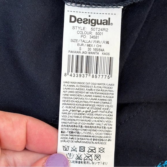 Desigual Y2K Sharkbite Hem Graphic Print Embellished Tunic Top Navy EU S US XS - Picture 10 of 11